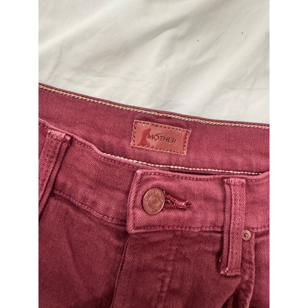 MOTHER The Tripper Ankle Fray Jeans Size 28 Burgundy High Rise Button Fly Fray - Picture 13 of 16